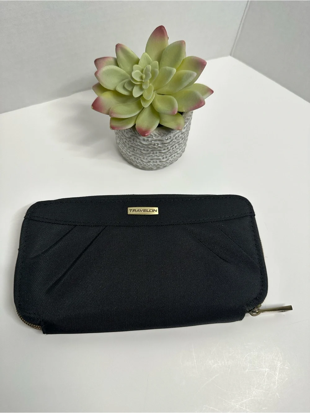 Travelon Black Textured Zip Pouch with Gold Accent